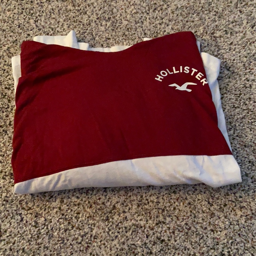 Hollister Maroon and White Long Sleeve Tee